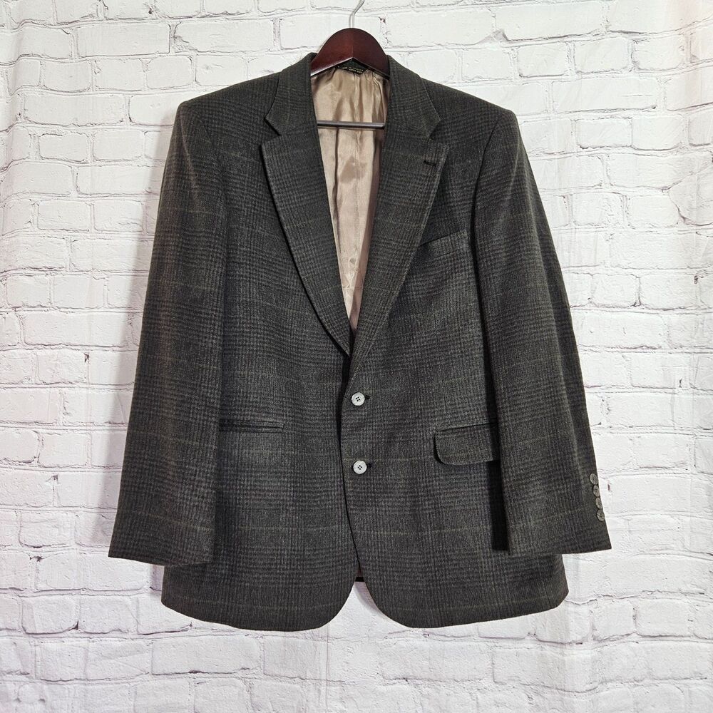 Vintage Trotters Club Mens 44R Dark Green Camel Hair Wool Blend 2 Button Blazer